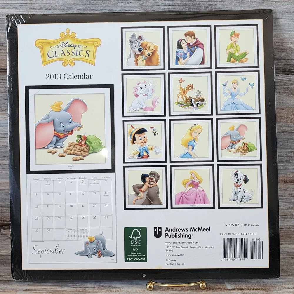 Disney Classics 2013 Wall Calendar Andrews McMeel 101 Dalmatians Bambi Dumbo NIP
